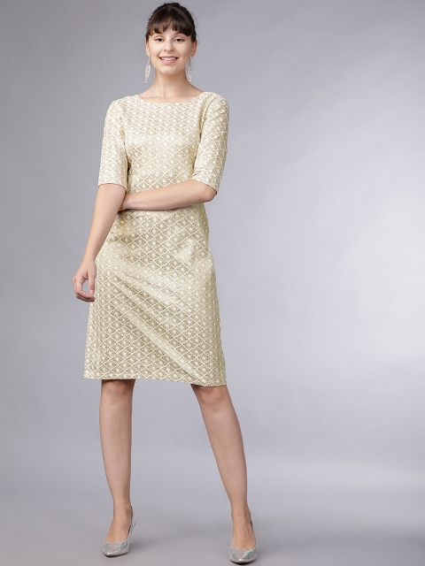 

Tokyo Talkies Women Cream-Coloured Self Design Sheath Dress