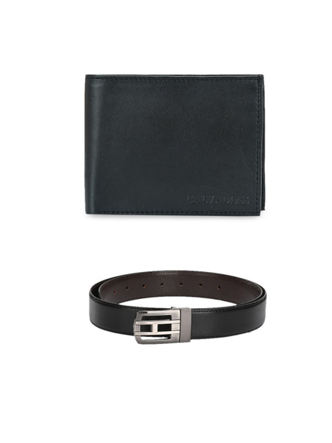 

Calvadoss Men Black & Brown Leather Belt & Wallet Accessory Gift Set