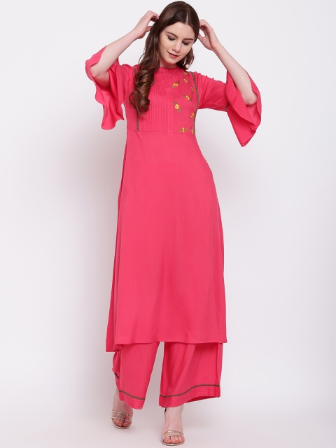 

Shakumbhari Women Pink Embroidered Kurta with Palazzos