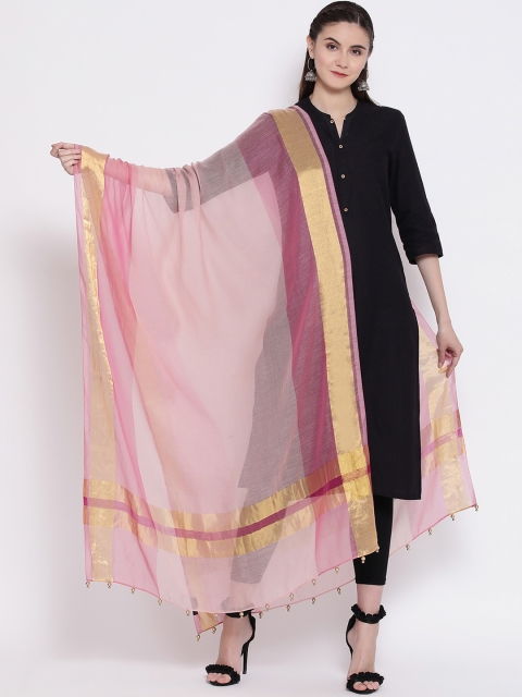 

SHINGORA Pink & Gold-Toned Solid Antimicrobial Dupatta