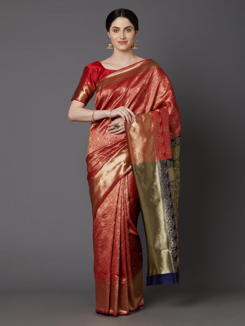 

Mitera Red & Maroon Silk Blend Woven Design Banarasi Saree