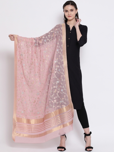 

SHINGORA Pink & Gold-Toned Woven Design Antimicrobial Dupatta