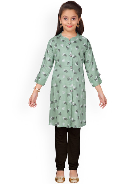 

Aarika Girls Sea Green & Black Printed Kurta with Churidar