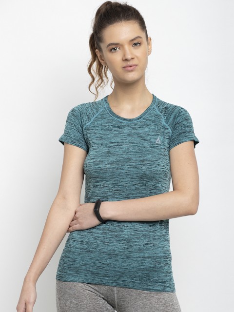 

Active Soul Women Teal Striped Round Neck T-shirt