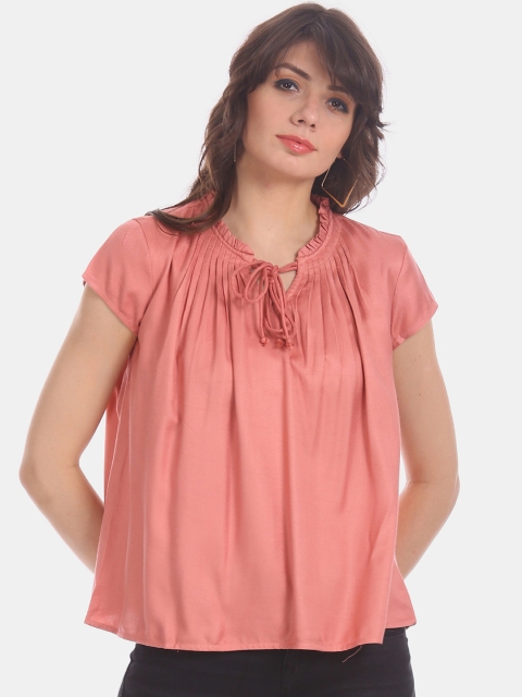 

ELLE Women Peach-Coloured Solid A-Line Top
