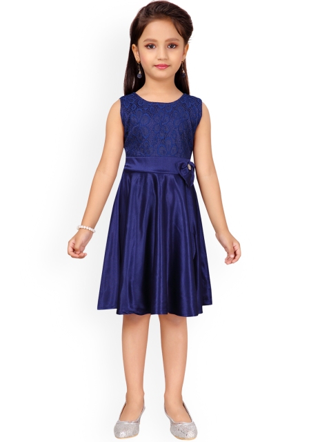 

Aarika Girls Navy Blue Self Design Fit and Flare Dress