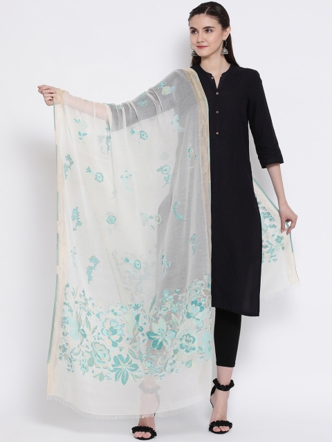 

SHINGORA Off-White & Blue Printed Antimicrobial Dupatta