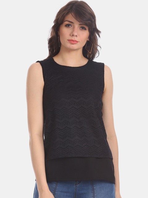 

ELLE Women Black Self Design Top