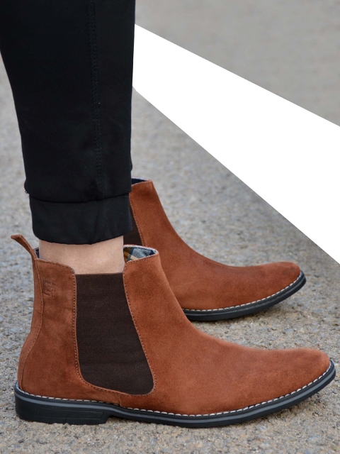 

Eego Italy Men Tan Brown Solid Genuine Leather Mid-Top Flat Boots