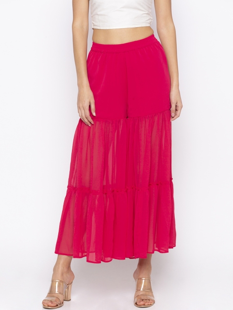 

Globus Women Pink Solid Flared Palazzos