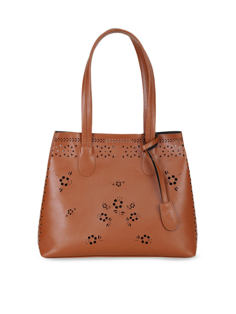 

yelloe Tan Brown Self Design Handheld Bag