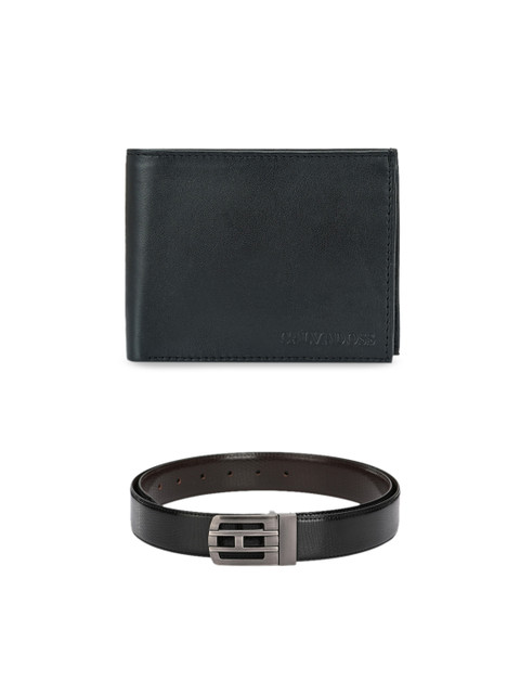 

Calvadoss Men Black & Brown Leather Premium Belt & Wallet Accessory Gift Set