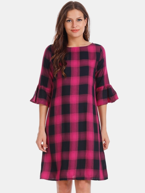 

Cherokee Women Pink Checked A-Line Dress