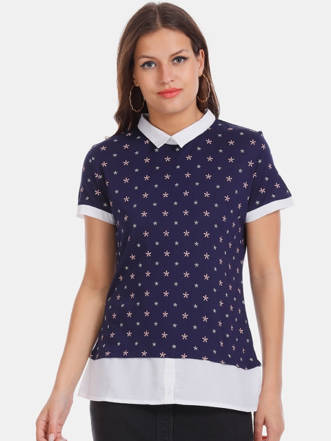 

ELLE Women Blue Printed Shirt Style Top