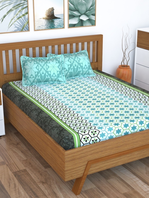 

Story@home Green Geometric 186TC Cotton 1 King Bedsheet with 2 Pillow Covers