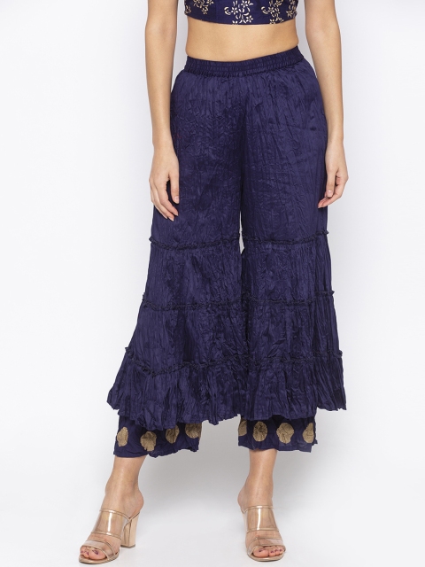 

Globus Women Navy Blue Printed Flared Palazzos