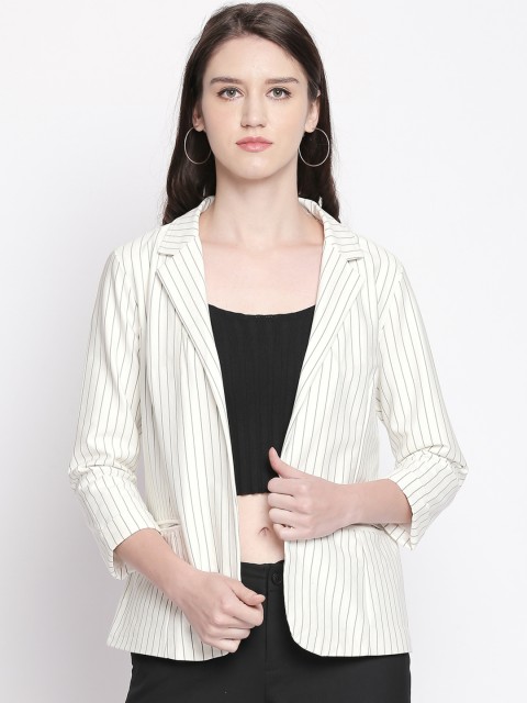 

Annabelle by Pantaloons Women White & Black Striped Open-Front Formal Blazer
