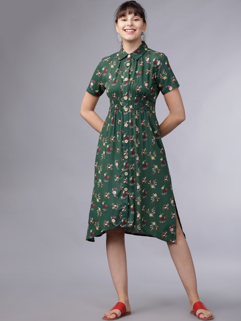

Tokyo Talkies Women Green Printed Shirt Dress