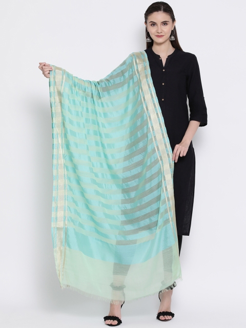 

SHINGORA Turquoise Blue & Sea Green Striped Antimicrobial Dupatta