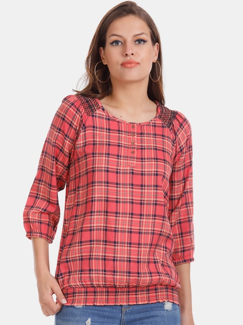 

Cherokee Women Pink Checked Blouson Top