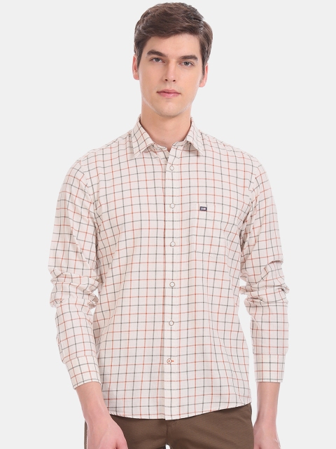 

Arrow Sport Men Beige & Orange Regular Fit Checked Casual Shirt