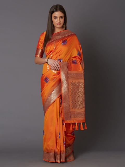 

Mitera Orange Silk Blend Woven Design Banarasi Saree