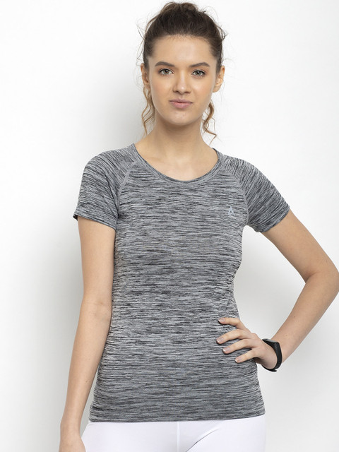 

Active Soul Women Grey Striped Round Neck T-shirt