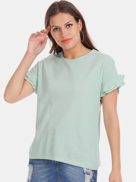 

ELLE Women Green Solid Denim Top