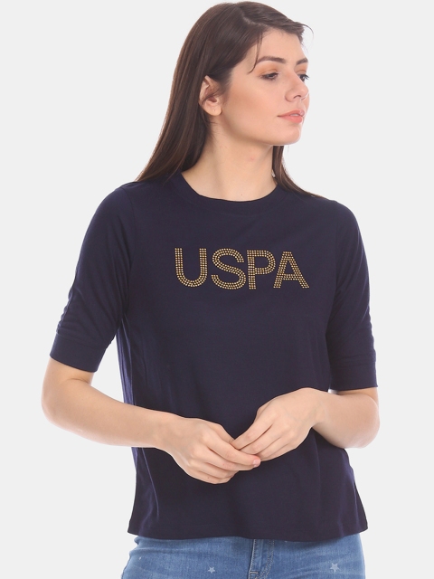 

U.S. Polo Assn. Women Blue Embellished Round Neck T-shirt
