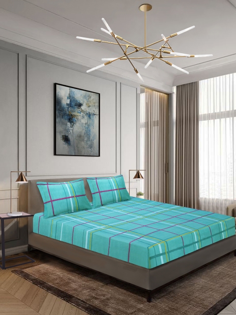 

Aura Sea Green Geometric 144 TC Polyester 1 King Bedsheet with 2 Pillow Covers