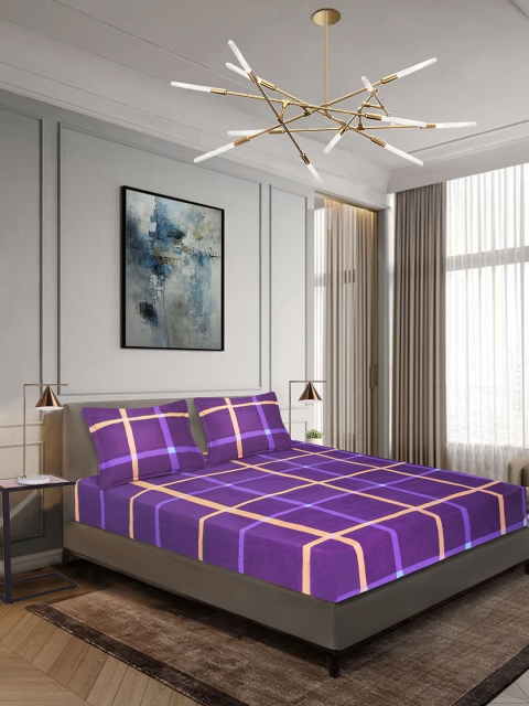 

Aura Purple Checked 144 TC Polyester 1 Queen Bedsheet with 2 Pillow Covers