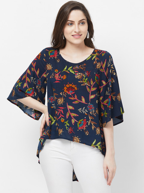 

Fusion Beats Women Navy Blue Printed High-Low Top