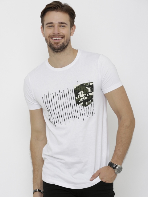 

Rex Straut Jeans Men White Striped Round Neck T-shirt