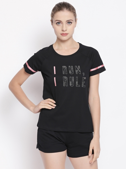 

Ajile by Pantaloons Women Black Printed Round Neck Pure Cotton T-shirt