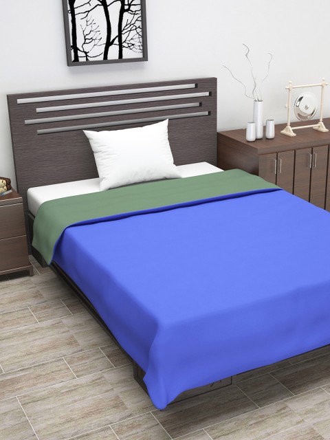 

Divine Casa Blue & Olive Green Solid AC Room 110 GSM Single Bed Dohar