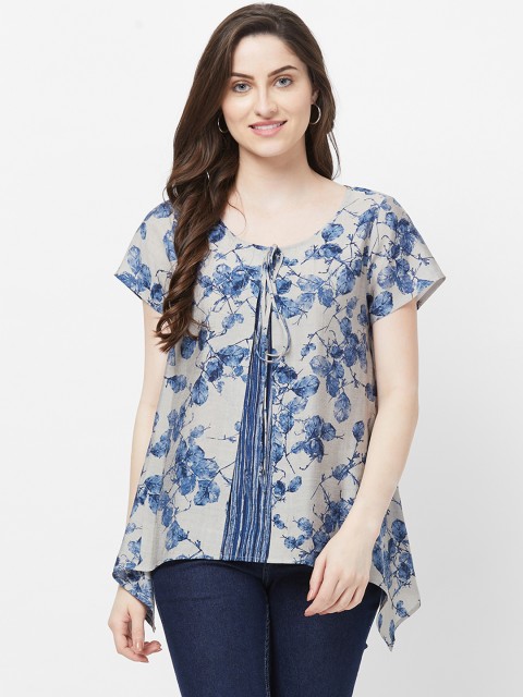 

Fusion Beats Women Blue & Grey Printed High-Low Top