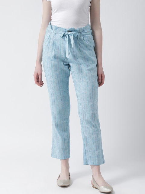 

Aayna Women Blue Regular Fit Striped Peg Trousers