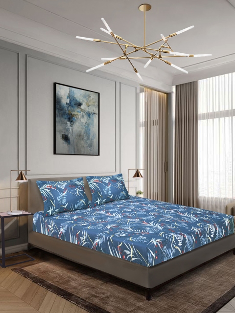 

Aura Blue & White Floral 144 TC Polyester 1 Queen Bedsheet with 2 Pillow Covers