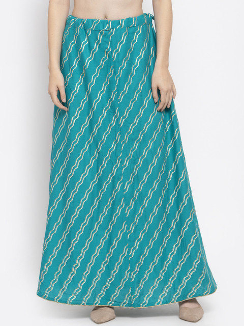 

Clora Creation Women Blue & Gold-Coloured Striped Flared Maxi Skirt
