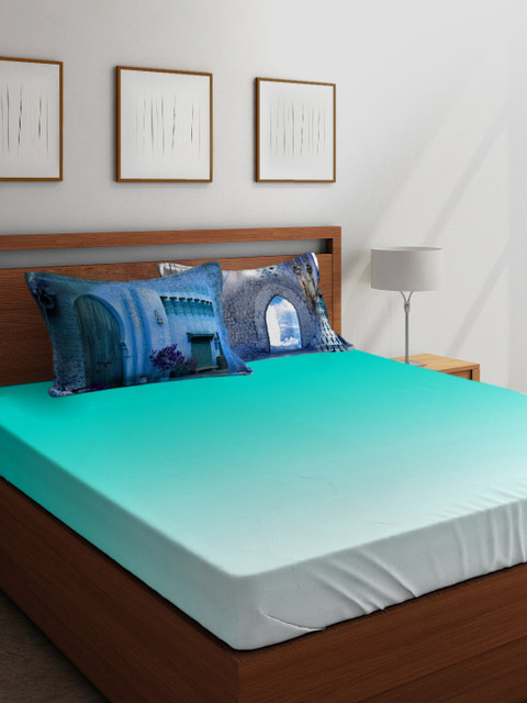 

Boutique Living India Teal Solid 300 TC Cotton 1 King Bedsheet with 2 Pillow Covers