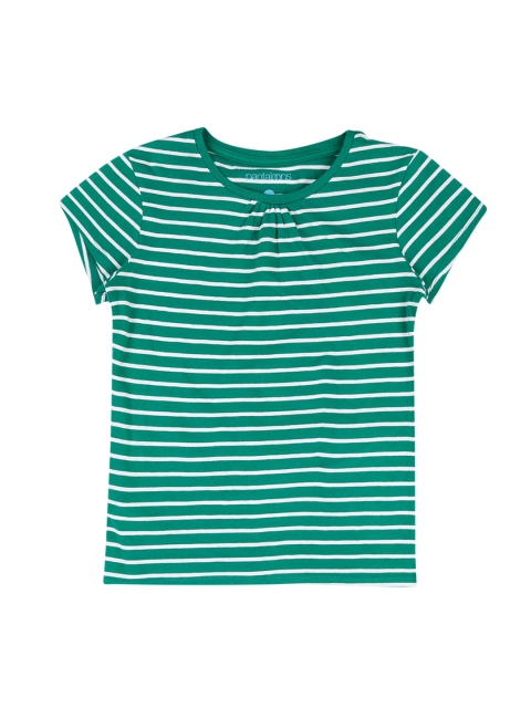 

Pantaloons Junior Girls Green White Striped Round Neck Pure Cotton T-shirt
