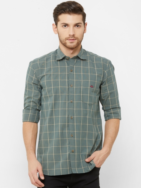 

Donzell Men Green & Beige Regular Fit Checked Casual Shirt