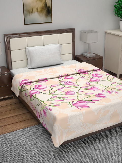 

Divine Casa Peach-Coloured & Pink Floral AC Room 110 GSM Single Bed Dohar