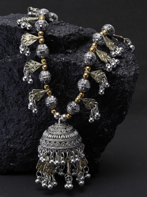 

Infuzze Silver-Toned & Gold-Toned Brass-Plated Oxidised Necklace