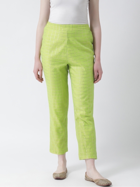 

Aayna Women Green & Gold-Toned Regular Fit Checked Peg Trousers