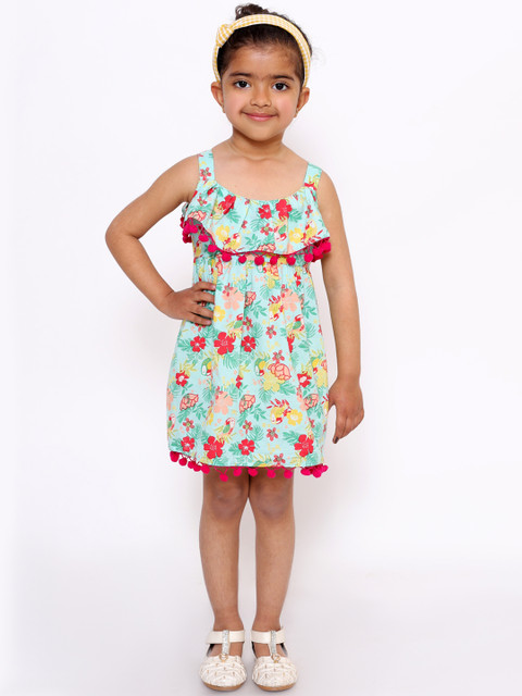 

KID1 Girls Sea Green Tropical Printed Fit and Flare Dress