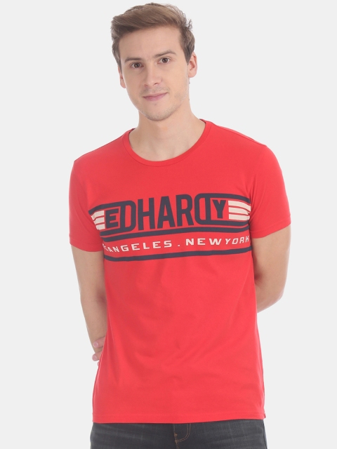 

Ed Hardy Men Red & Blue Printed Round Neck T-shirt
