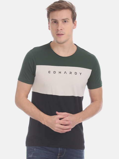 

Ed Hardy Men Green Black Colourblocked Round Neck Pure Cotton T-shirt