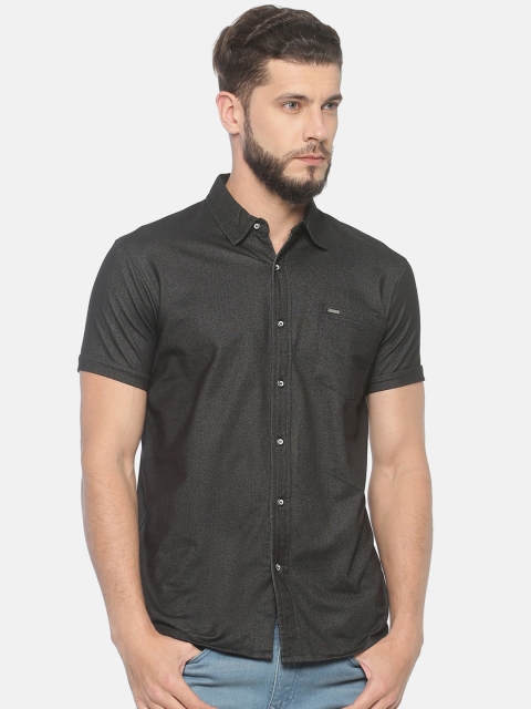

T-Tog Men Black Slim Fit Self Design Knitted Casual Shirt