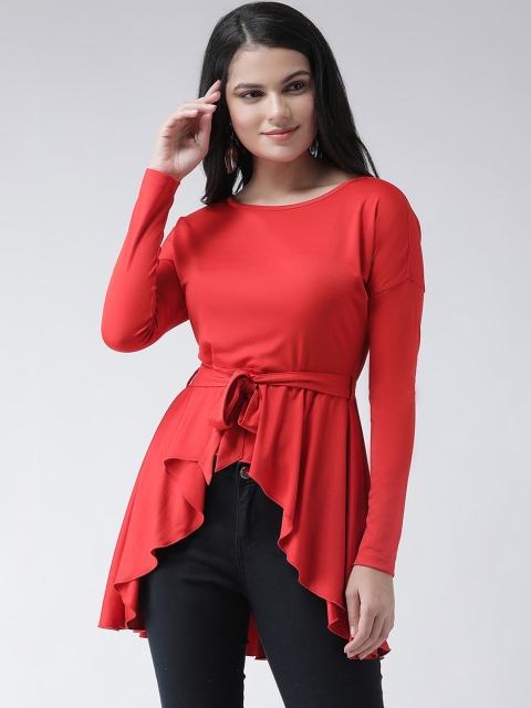 

Texco Women Red Solid High-Low Top